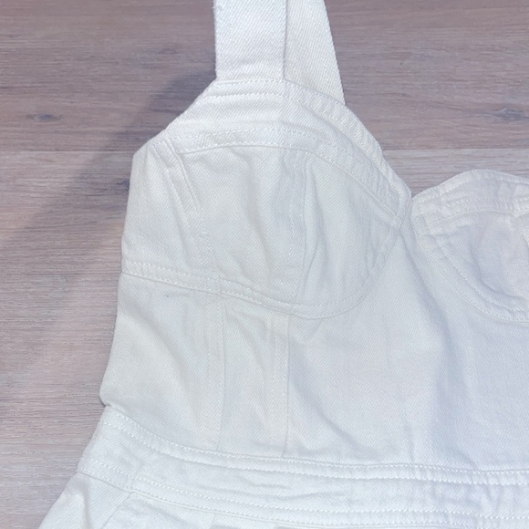 NWT Altar’D State Ivory white Denim Romper sweetheart neckline bustier pleated - Picture 7 of 14
